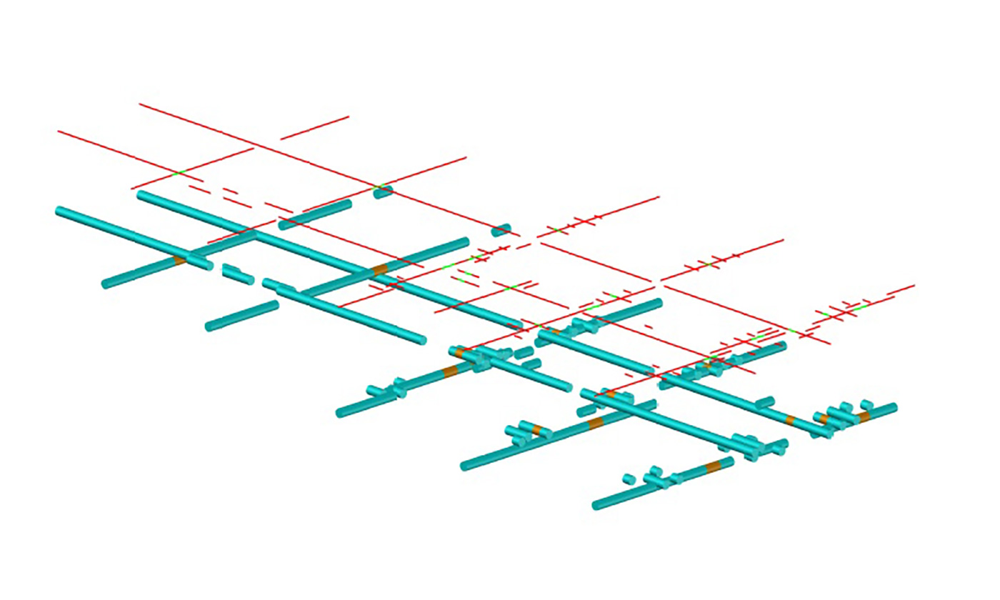 マルチパスリニアアレイレーダ／CADソフトで鉄筋中心線表示